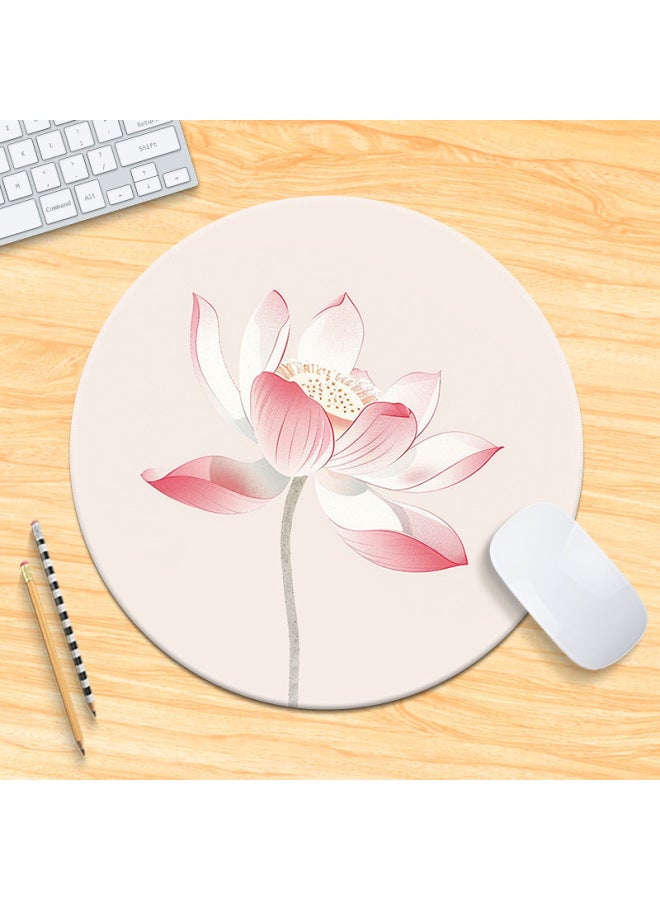 National Tide Lotus Small Size Mouse Pad Chinese Style Brush Painting Office Desk Mat Lock Edge Thickened Round Simple Flower And Bird For Men 