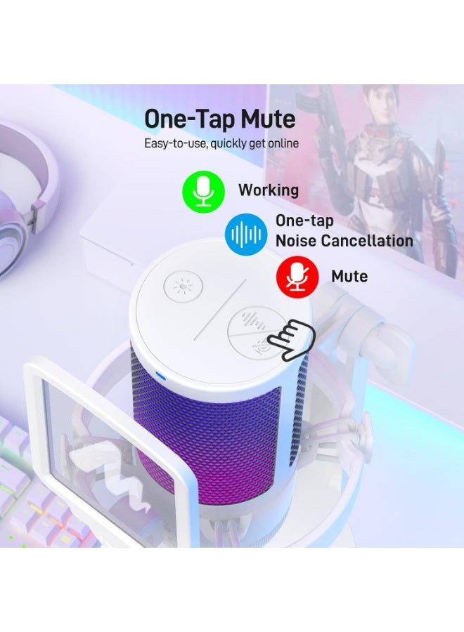 Maono Maunu USB Condenser Gaming Microphone for PC, Mac, Laptop, PlayStation 4 & 5 with Noise Cancellation, Color Lighting, Mute, Gain, Streaming Monitoring, Podcasts, Twitch, YouTube, Discord, and DM20, White - Image 4
