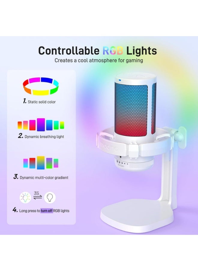 Maono Maunu USB Condenser Gaming Microphone for PC, Mac, Laptop, PlayStation 4 & 5 with Noise Cancellation, Color Lighting, Mute, Gain, Streaming Monitoring, Podcasts, Twitch, YouTube, Discord, and DM20, White - Image 3