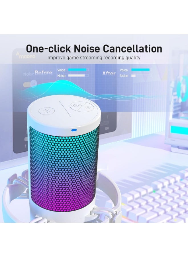 Maono Maunu USB Condenser Gaming Microphone for PC, Mac, Laptop, PlayStation 4 & 5 with Noise Cancellation, Color Lighting, Mute, Gain, Streaming Monitoring, Podcasts, Twitch, YouTube, Discord, and DM20, White - Image 2