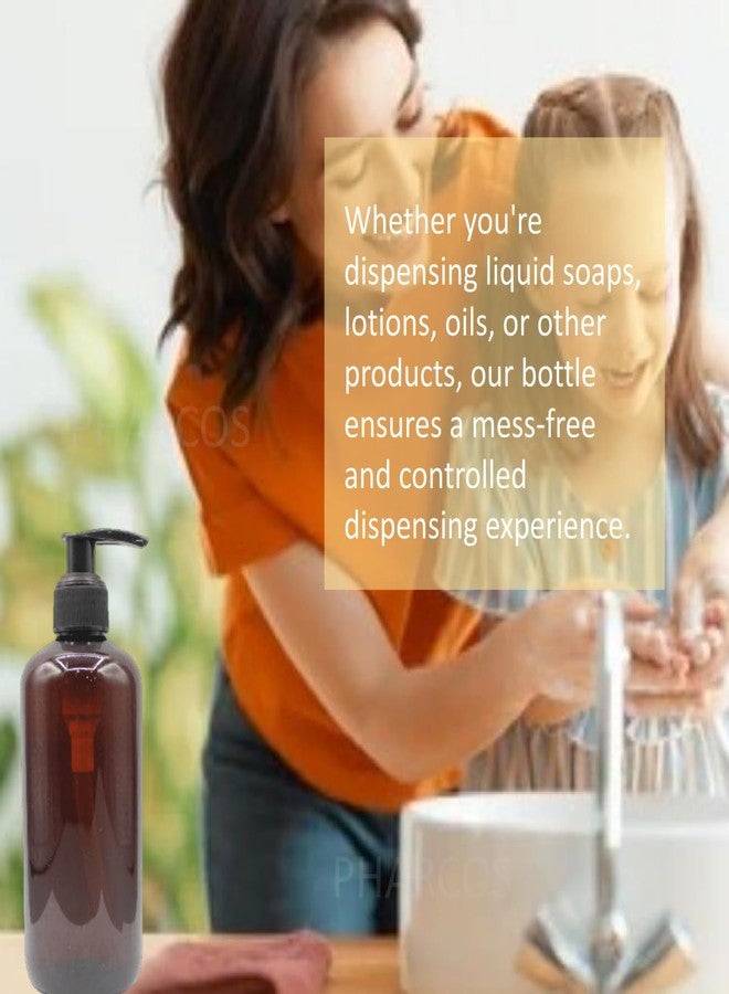 Pharcos 5pcs Amber Plastic Pump Bottles with Black Dispenser - 300ml| Elegant Refillable Bottles for Liquid Soap, Shampoo,Conditioner and Oils. - Image 3