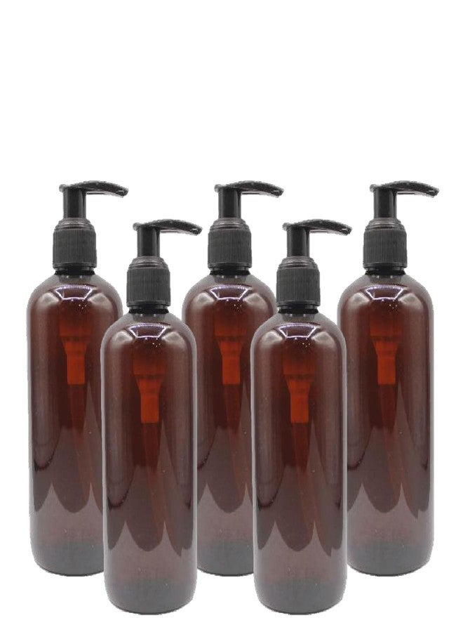 Pharcos 5pcs Amber Plastic Pump Bottles with Black Dispenser - 300ml| Elegant Refillable Bottles for Liquid Soap, Shampoo,Conditioner and Oils. - Image 1