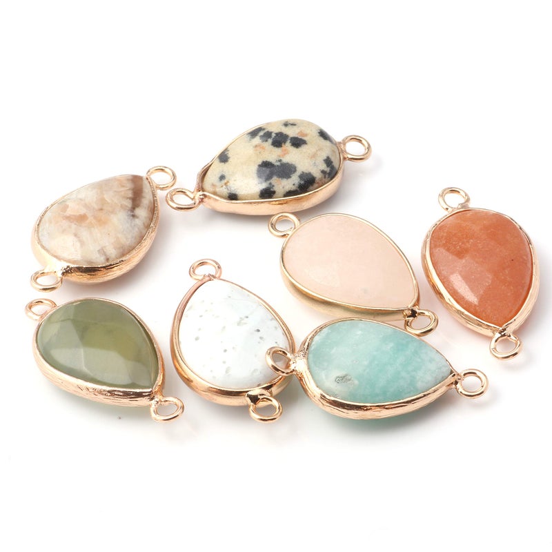 LE SKY Natural Stone Connectors Faceted Water Drop Shape Pendants Links Amazonite Charm for Jewelry Making Random 10 Pcs - Image 5