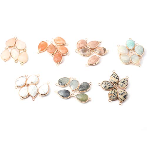 LE SKY Natural Stone Connectors Faceted Water Drop Shape Pendants Links Amazonite Charm for Jewelry Making Random 10 Pcs - Image 2