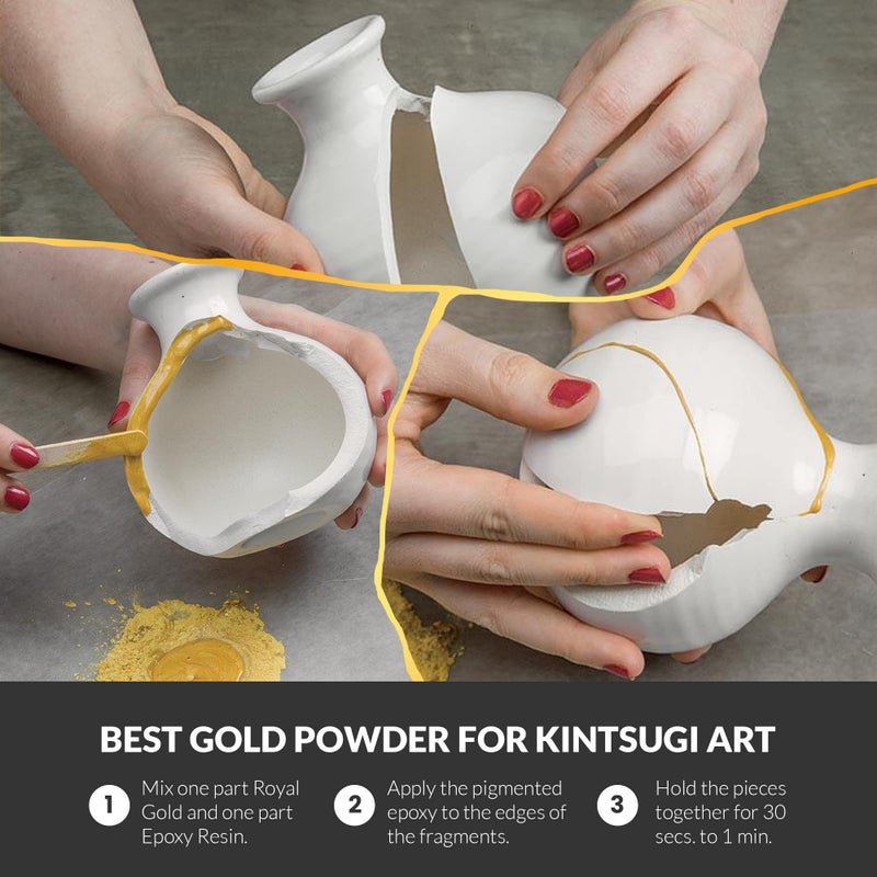 MEYSPRING MEYSPRING Royal Gold Mica Powder for Epoxy Resin, Kintsugi Gold - Epoxy Resin Pigment - Resin Color for Kintsugi Repair Kit & Metallic Epoxy, Resin Art Supplies - Cosmetic Grade Mica Powder  - Image 5