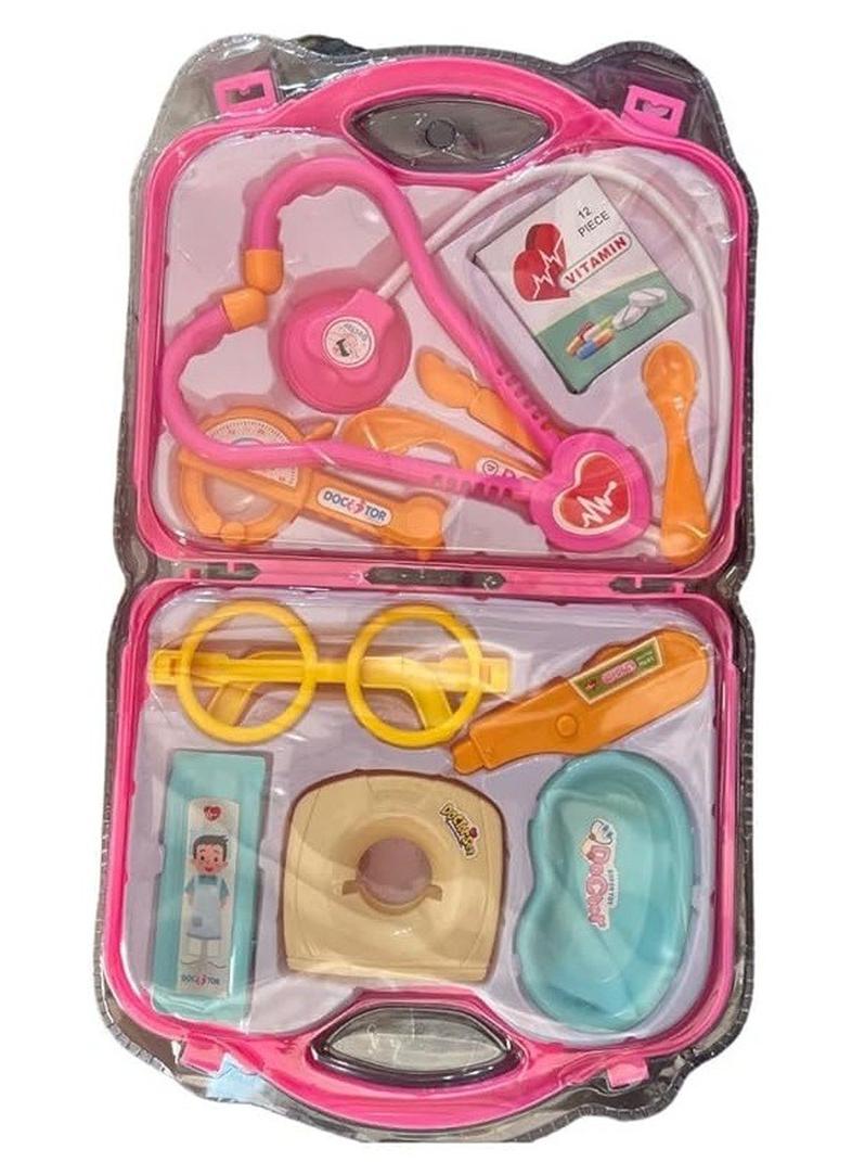 2 in 1 Doctor Accessories with Case Bag Set Medical Accessories Role Pretend Play Doctor Kit Gift 2+ Age Girls Best Toy pink