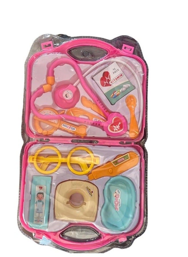 2 in 1 Doctor Accessories with Case Bag Set Medical Accessories Role Pretend Play Doctor Kit Gift 2+ Age Girls Best Toy pink 