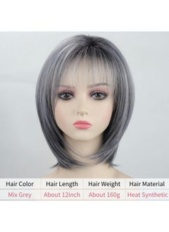 Ombre Grey Highlight Layered Short Bob Wig With Bangs For White Women Synthetic Salt And Pepper Wig Chin Length Mix Gray Straight Bob Wig For Daily Party - pzsku/ZE6185982D79097245507Z/45/_/1733730379/52ee214f-b70f-43f3-b75c-e8061351ec4d