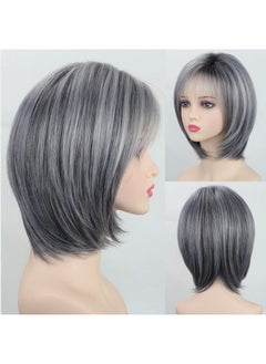 Ombre Grey Highlight Layered Short Bob Wig With Bangs For White Women Synthetic Salt And Pepper Wig Chin Length Mix Gray Straight Bob Wig For Daily Party - pzsku/ZE6185982D79097245507Z/45/_/1733730405/e4160faf-cb38-4439-bee1-bb9119d5d490