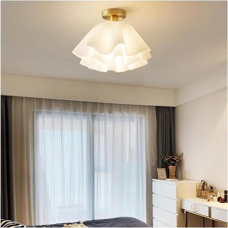 Flush Mount Ceiling Light French Retro Modern Ruffle Pleated Acrylic Shade Brass Gold Finish E27 Compatible Lamp for Bedroom Living Room Study Cream Style Elegant Decor(30cm) - Image 2