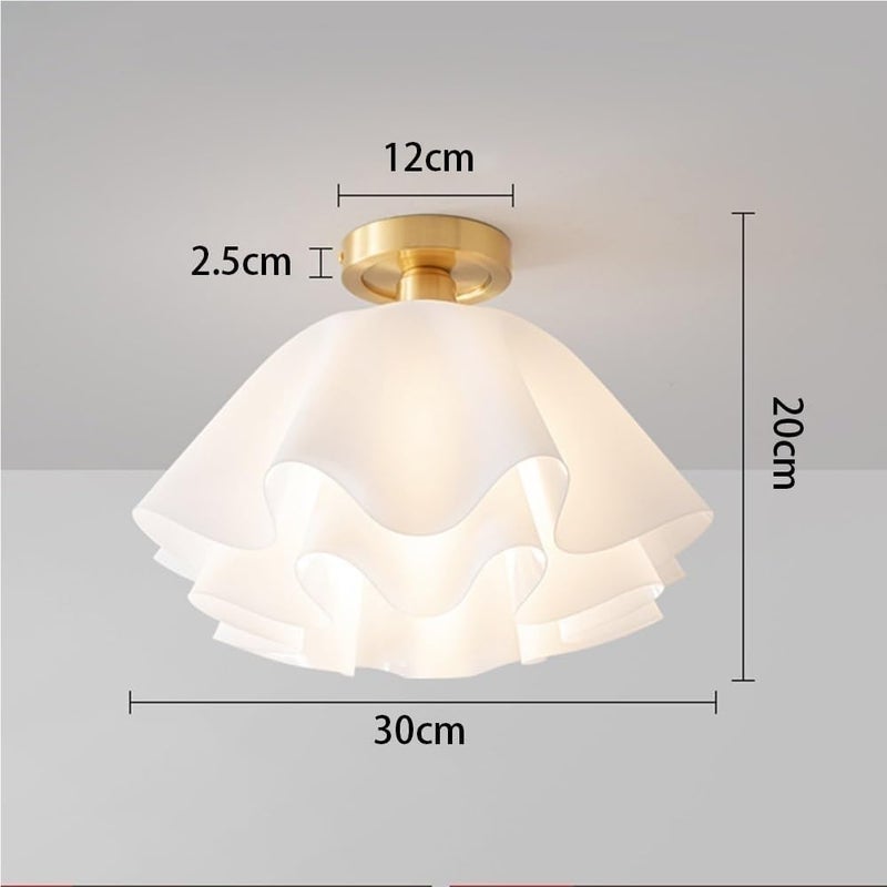 Flush Mount Ceiling Light French Retro Modern Ruffle Pleated Acrylic Shade Brass Gold Finish E27 Compatible Lamp for Bedroom Living Room Study Cream Style Elegant Decor(30cm) - Image 4