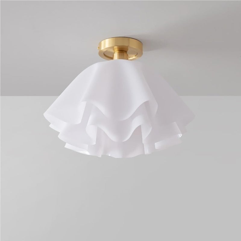 Flush Mount Ceiling Light French Retro Modern Ruffle Pleated Acrylic Shade Brass Gold Finish E27 Compatible Lamp for Bedroom Living Room Study Cream Style Elegant Decor(30cm) - Image 3