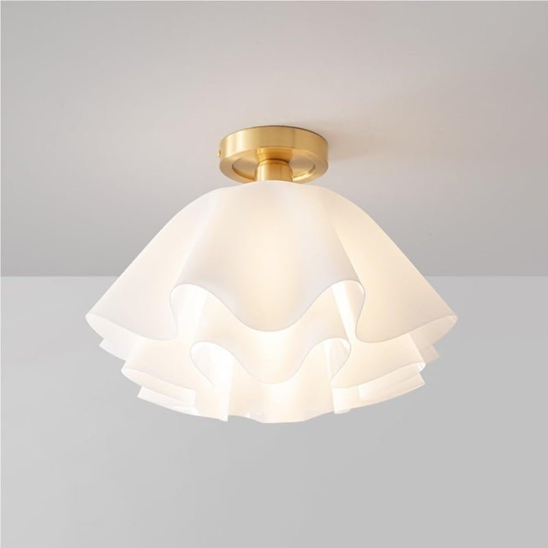 Flush Mount Ceiling Light French Retro Modern Ruffle Pleated Acrylic Shade Brass Gold Finish E27 Compatible Lamp for Bedroom Living Room Study Cream Style Elegant Decor(30cm) - Image 1