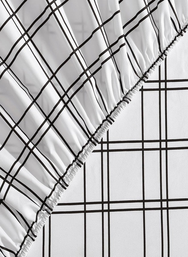 بيري إليس مجموعة ملاءات بيري إليس - طقم ملاءات، أغطية سرير مقاومة للتجاعيد مع أغطية وسائد متناسقة، ملاءات خفيفة الوزن وجيدة التهوية، مستلزمات غرفة النوم، ديكور منزلي بنقشة مربعات (أبيض/أسود مالو، مقاس كامل) - Image 4