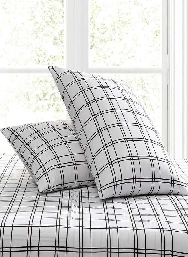 بيري إليس مجموعة ملاءات بيري إليس - طقم ملاءات، أغطية سرير مقاومة للتجاعيد مع أغطية وسائد متناسقة، ملاءات خفيفة الوزن وجيدة التهوية، مستلزمات غرفة النوم، ديكور منزلي بنقشة مربعات (أبيض/أسود مالو، مقاس كامل) - Image 3