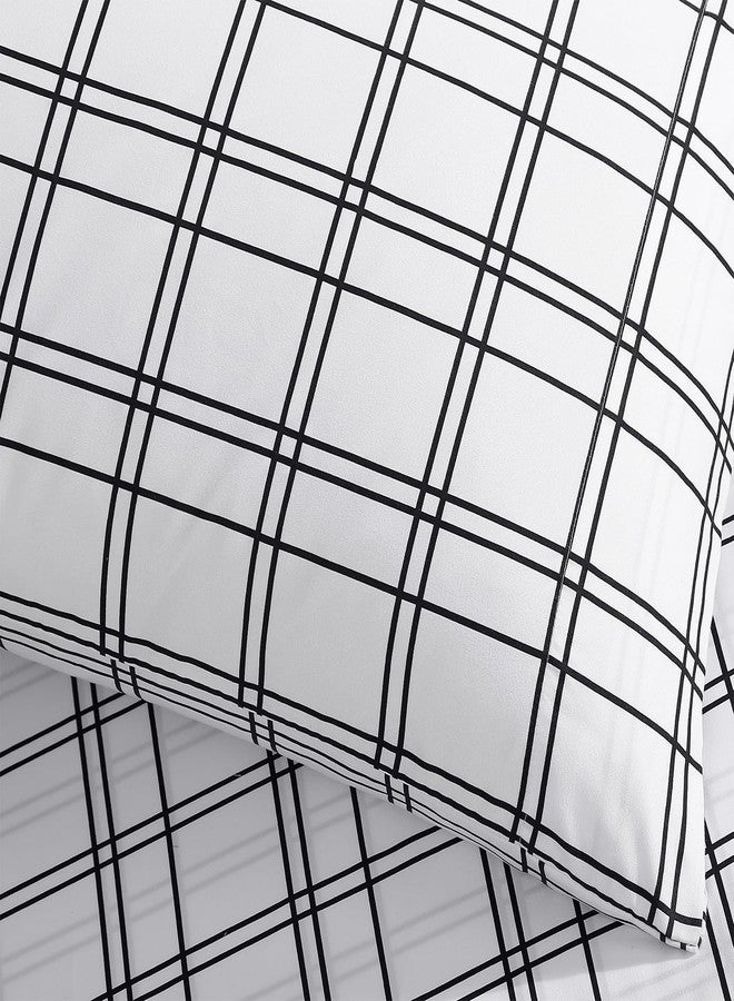 بيري إليس مجموعة ملاءات بيري إليس - طقم ملاءات، أغطية سرير مقاومة للتجاعيد مع أغطية وسائد متناسقة، ملاءات خفيفة الوزن وجيدة التهوية، مستلزمات غرفة النوم، ديكور منزلي بنقشة مربعات (أبيض/أسود مالو، مقاس كامل) - Image 5