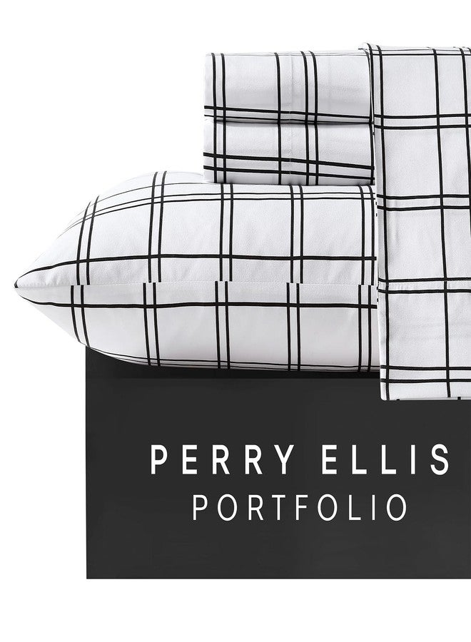 بيري إليس مجموعة ملاءات بيري إليس - طقم ملاءات، أغطية سرير مقاومة للتجاعيد مع أغطية وسائد متناسقة، ملاءات خفيفة الوزن وجيدة التهوية، مستلزمات غرفة النوم، ديكور منزلي بنقشة مربعات (أبيض/أسود مالو، مقاس كامل) - Image 1