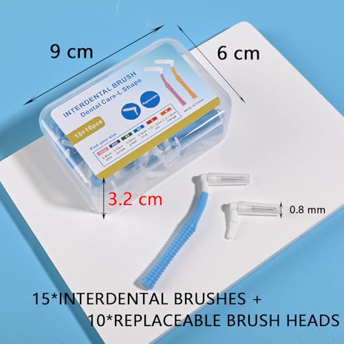 Gozaqe Interdental Brush,25 Pcs L-Shaped Orthodontic Interdental Brushs,Manual Brush for Adult,Smooth Cleaning Between Teeth without dead Angle (Blue, 0.8mm) - Image 2