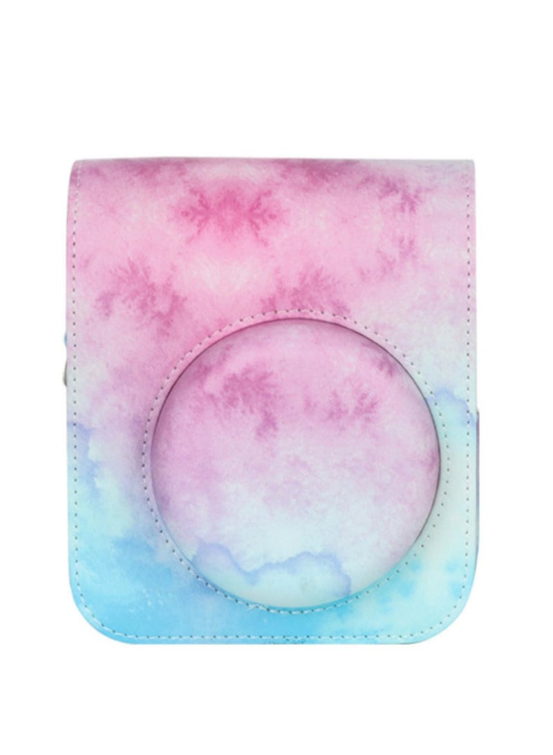 1Pack for Instax Mini 12 PU Leather Case Cove Instant Camera Retro Oil Paint Protective Shoulder Bag for Fujifilm Mini 12 Accessories Blue Pink - Image 1