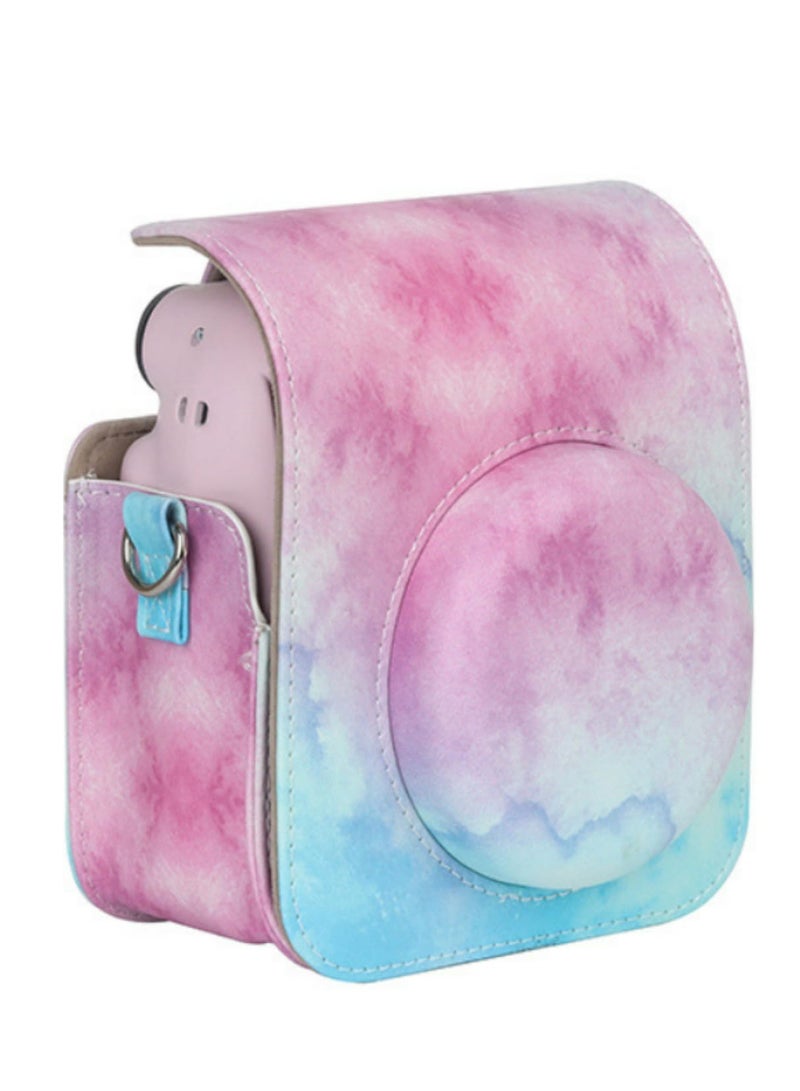 1Pack for Instax Mini 12 PU Leather Case Cove Instant Camera Retro Oil Paint Protective Shoulder Bag for Fujifilm Mini 12 Accessories Blue Pink - Image 3