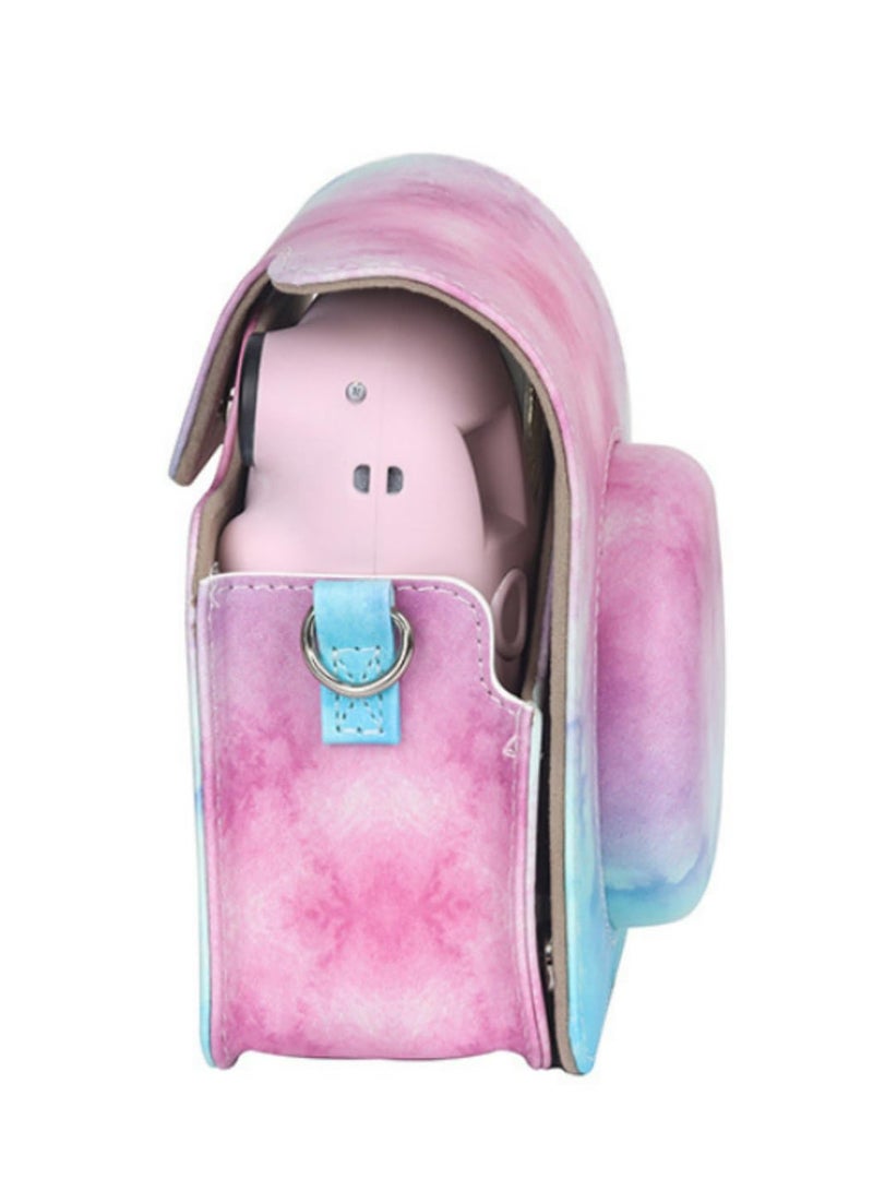 1Pack for Instax Mini 12 PU Leather Case Cove Instant Camera Retro Oil Paint Protective Shoulder Bag for Fujifilm Mini 12 Accessories Blue Pink - Image 2