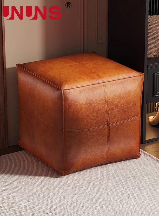 UNUNS Storage Benches,Faux Leather Brown Foldable Storage Orgnazier with Zipper,Storage Bench Cushion,Multifunctional Cushion Stool,Storage Folding Cushion Footrest  for Clothes,Sheet,Toys,Bedroom, Hallway,Living Room,45*45*40cmV - Image 1