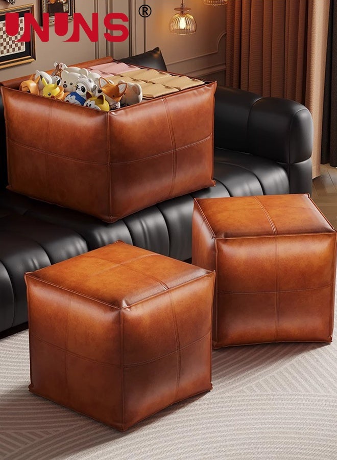 UNUNS Storage Benches,Faux Leather Brown Foldable Storage Orgnazier with Zipper,Storage Bench Cushion,Multifunctional Cushion Stool,Storage Folding Cushion Footrest  for Clothes,Sheet,Toys,Bedroom, Hallway,Living Room,45*45*40cmV - Image 2