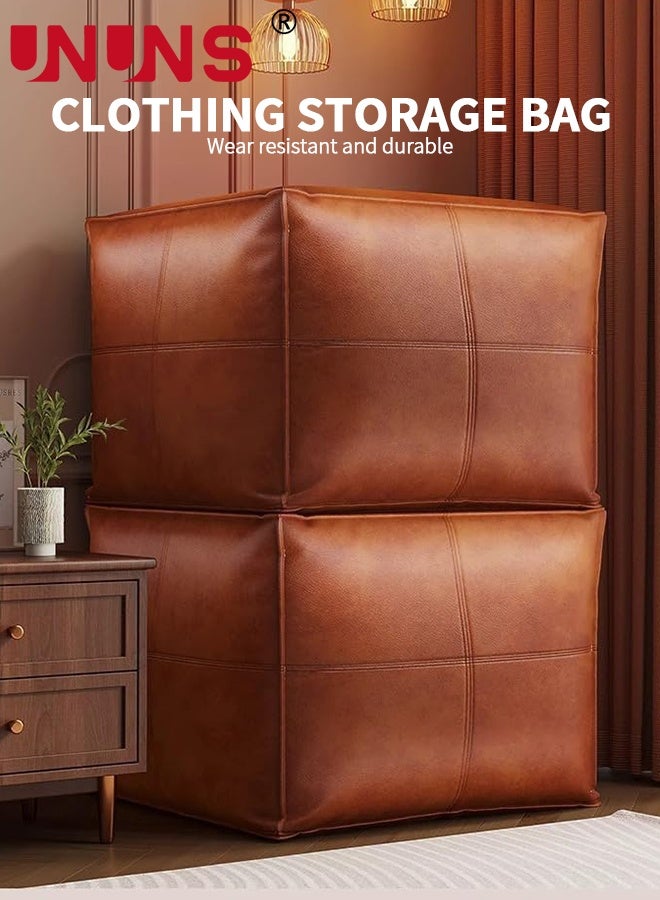 UNUNS Storage Benches,Faux Leather Brown Foldable Storage Orgnazier with Zipper,Storage Bench Cushion,Multifunctional Cushion Stool,Storage Folding Cushion Footrest  for Clothes,Sheet,Toys,Bedroom, Hallway,Living Room,45*45*40cmV - Image 3