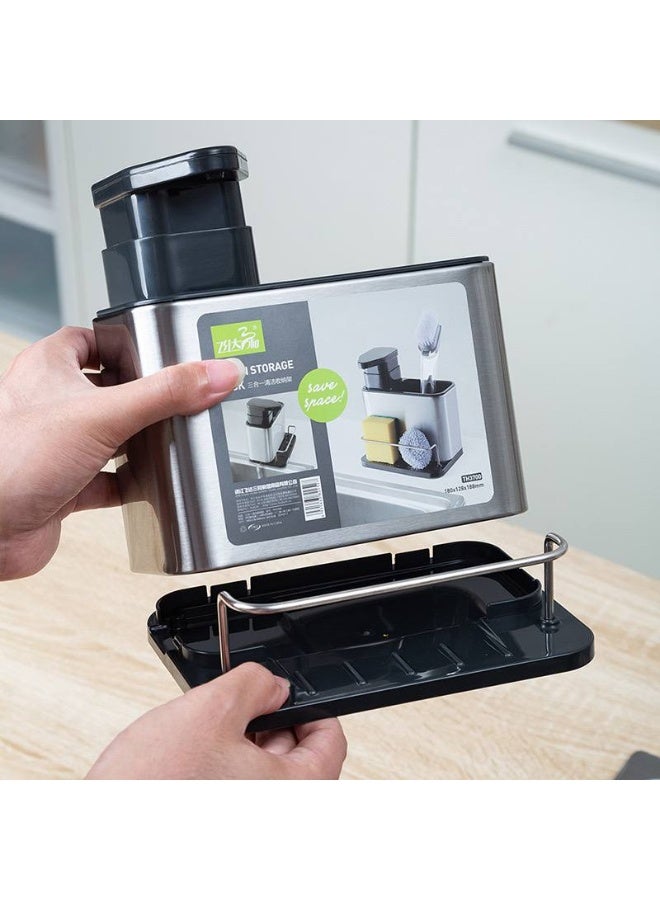 3-in-1 Metal Soap Pump ❤️  A 3-in-1 unit featuring a cutlery drainer, sponge holder, and soap dispenser.  Made entirely of rust-resistant 304 stainless steel, featuring a plastic base for water drainage. 🚀 Stainless steel sponge holder 🚀 Soap dispenser  Product meeting European specifications 🇦🇺 - Image 1