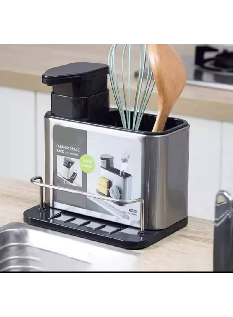 3-in-1 Metal Soap Pump ❤️  A 3-in-1 unit featuring a cutlery drainer, sponge holder, and soap dispenser.  Made entirely of rust-resistant 304 stainless steel, featuring a plastic base for water drainage. 🚀 Stainless steel sponge holder 🚀 Soap dispenser  Product meeting European specifications 🇦🇺 - Image 2