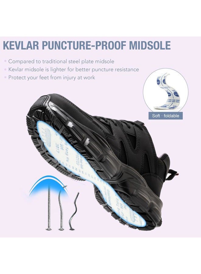 AUXDIQ Safety Trainers Women's Steel Toe Cap Trainers Lightweight Safety Shoes for Women Breathable Work Boots Black  - Image 4