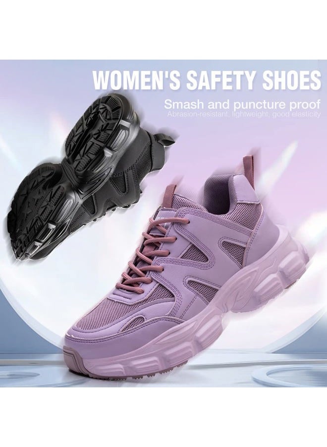 AUXDIQ Safety Trainers Women's Steel Toe Cap Trainers Lightweight Safety Shoes for Women Breathable Work Boots Black  - Image 3