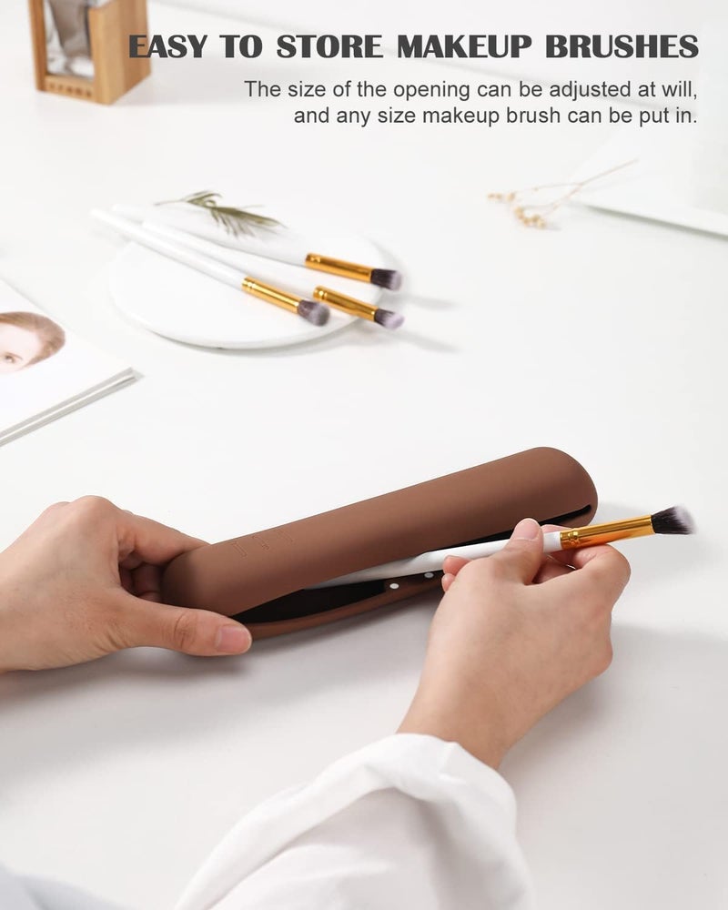 INOVERA (LABEL) Silicone Makeup Brush Holder - Cosmetic Face Brushes Pouch - Magnetic Anti-Fall Out Makeup Organizer for Travel Dark Brown 6 cm Width - Image 5