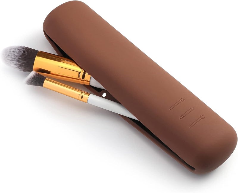INOVERA (LABEL) Silicone Makeup Brush Holder - Cosmetic Face Brushes Pouch - Magnetic Anti-Fall Out Makeup Organizer for Travel Dark Brown 6 cm Width - Image 1