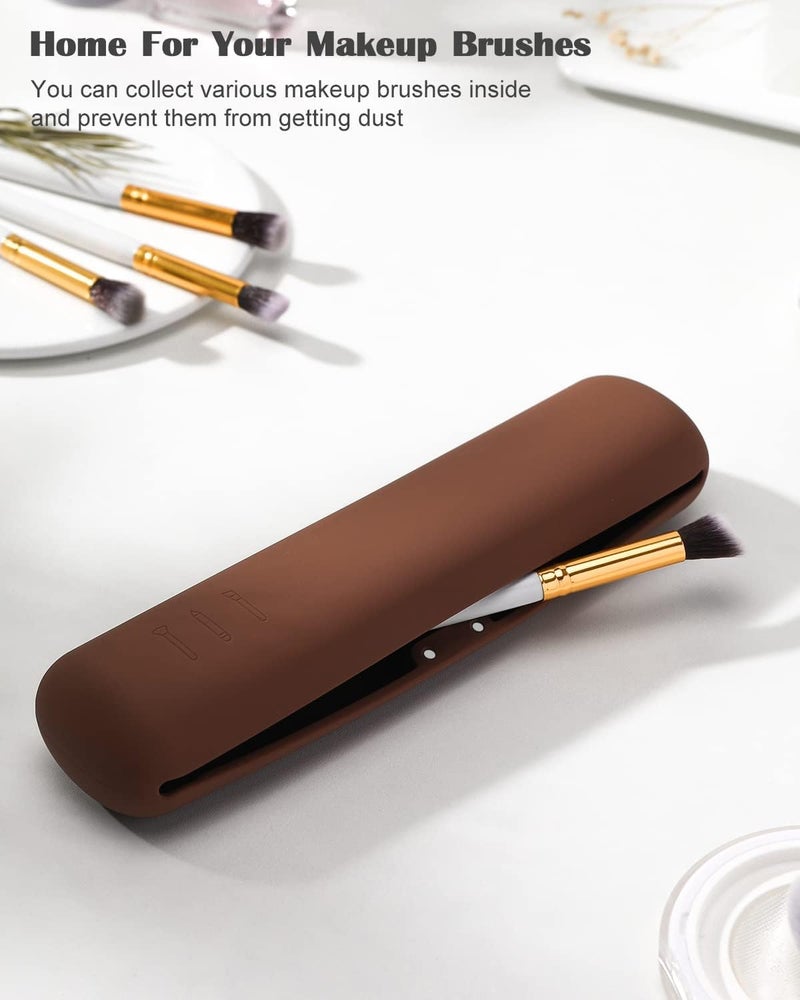 INOVERA (LABEL) Silicone Makeup Brush Holder - Cosmetic Face Brushes Pouch - Magnetic Anti-Fall Out Makeup Organizer for Travel Dark Brown 6 cm Width - Image 3