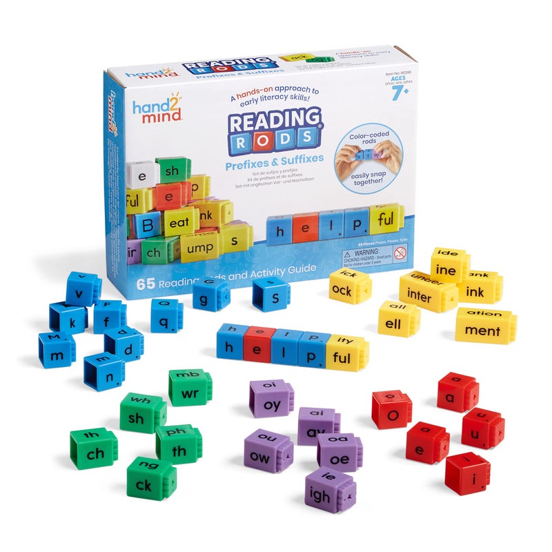 hand2mind Reading Rods Prefixes & Suffixes, Word Roots for Kids, Word Building Activities, Spelling Toys, Reading Tools for Kids, Phonemic Awareness and Phonics, Science of Reading Manipulatives - Image 1