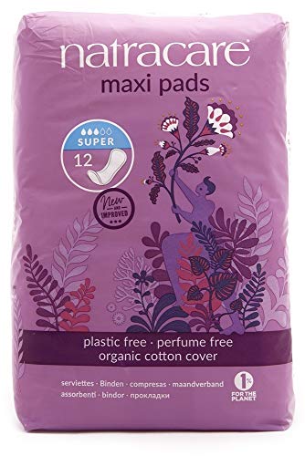Natracare Natural Traditional Style Maxi Pads Super Individually Wrapped Without Wings in PlantBased Bag 1 Pack 12 Pads Total