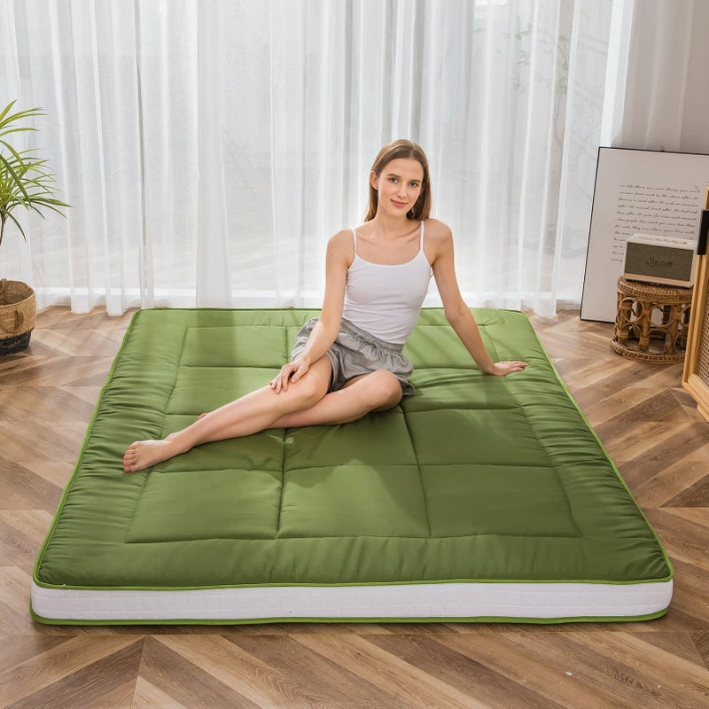 MAXYOYO Futon Mattress Padded Japanese Floor Mattress Quilted Bed Mattress Topper Extra Thick Folding Sleeping Pad Breathable Floor Lounger Guest Bed for Camping Couch Green Full
