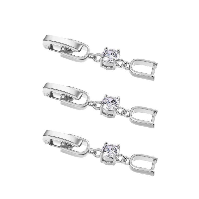 MEEDOZ 3pcs White Gold Plated Crystal Rhinestone Foldover Extension Clasp Set for Bracelet Necklace and Jewelry Making White Gold