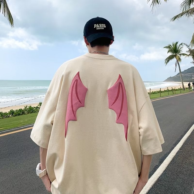 Demon Wings T-Shirt Men'S Short-Sleeved Trendy Brand Fashionable Loose Half-Sleeved T-Shirt For Boys Summer American Style High Street Top - Image 1