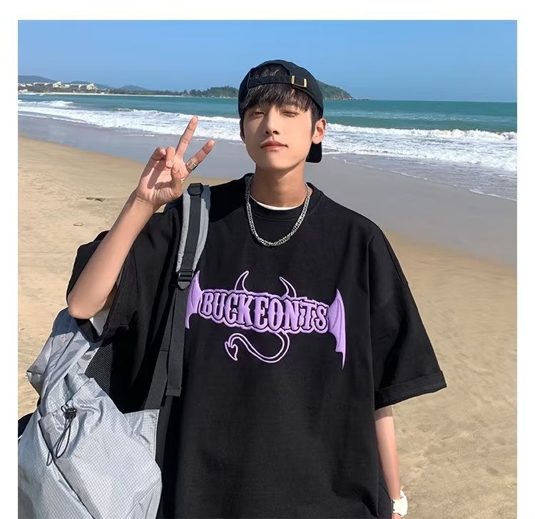 Demon Wings T-Shirt Men'S Short-Sleeved Trendy Brand Fashionable Loose Half-Sleeved T-Shirt For Boys Summer American Style High Street Top - Image 3