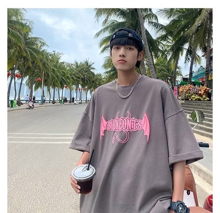 Demon Wings T-Shirt Men'S Short-Sleeved Trendy Brand Fashionable Loose Half-Sleeved T-Shirt For Boys Summer American Style High Street Top - Image 4