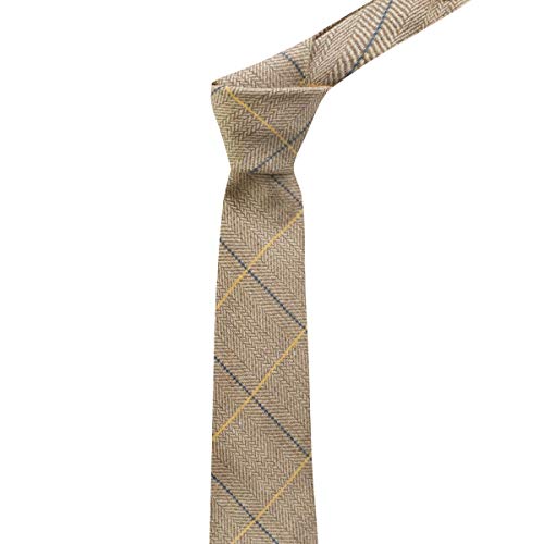 King & Priory Luxury Light Oak Herringbone Check Necktie, Tweed - Image 2