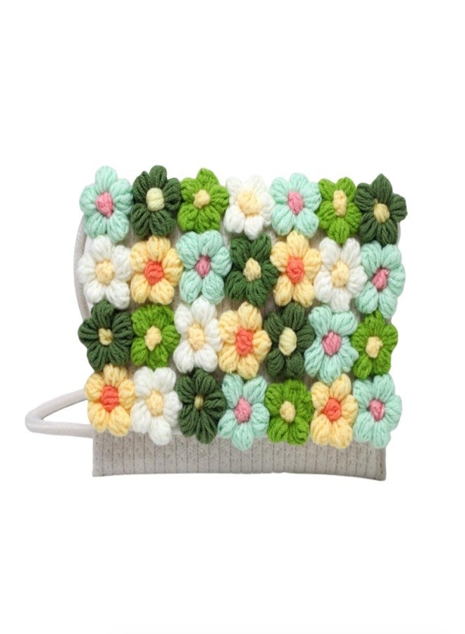 HIPIHOM Women Woven Shoulder Bag, Floral Clutch Magnetic Buckle Flower Purse Crochet Crossbody Bag for Casual Daily Parties Prom (Rectangular Green) - Image 1