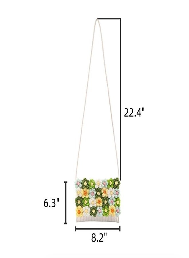 HIPIHOM Women Woven Shoulder Bag, Floral Clutch Magnetic Buckle Flower Purse Crochet Crossbody Bag for Casual Daily Parties Prom (Rectangular Green) - Image 4