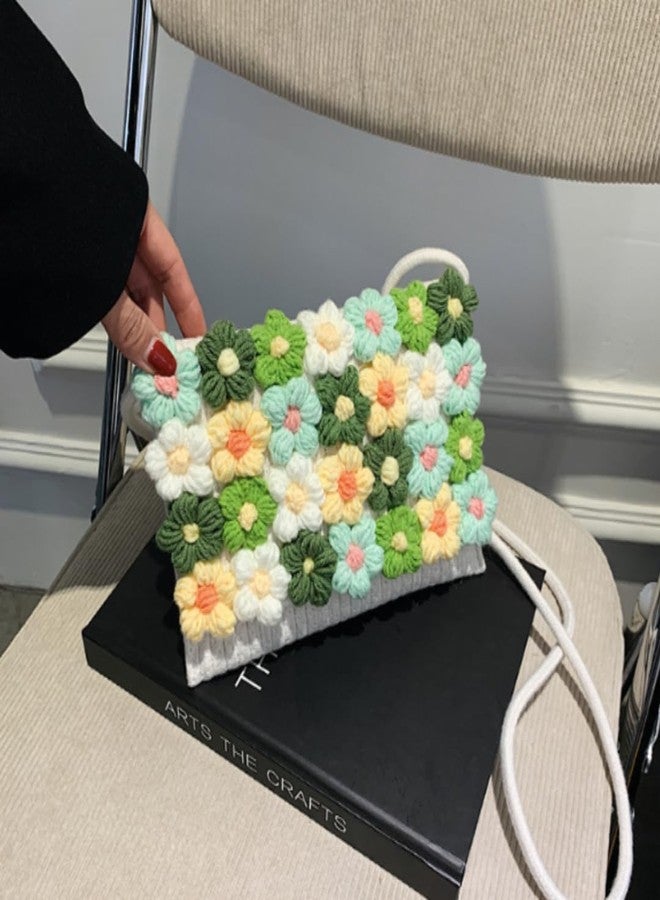 HIPIHOM Women Woven Shoulder Bag, Floral Clutch Magnetic Buckle Flower Purse Crochet Crossbody Bag for Casual Daily Parties Prom (Rectangular Green) - Image 5