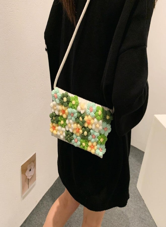 HIPIHOM Women Woven Shoulder Bag, Floral Clutch Magnetic Buckle Flower Purse Crochet Crossbody Bag for Casual Daily Parties Prom (Rectangular Green) - Image 3