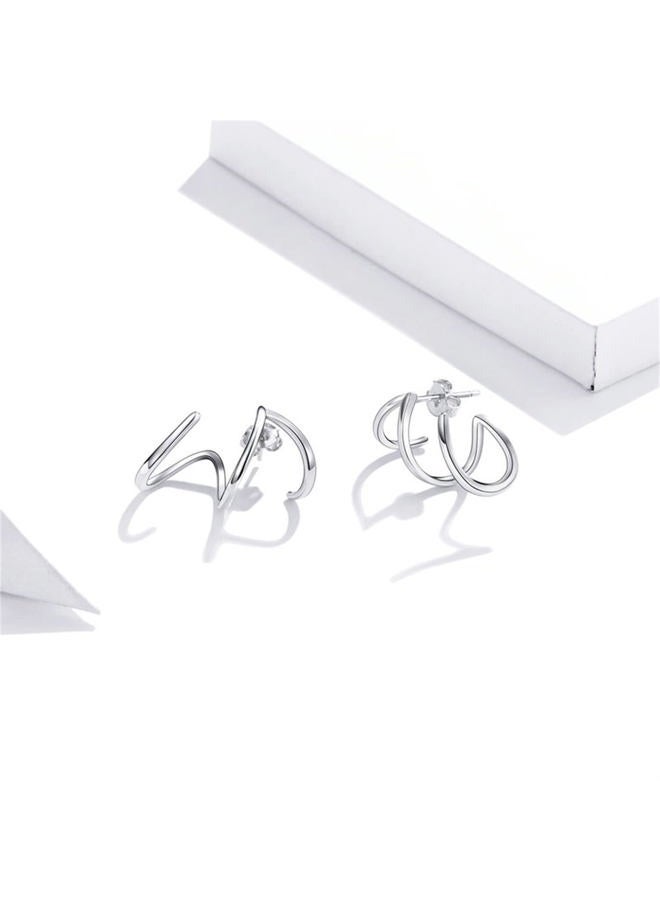 BISAER 925 Sterling Silver Triple Illusion Stud Earrings Double Huggie Hoop Earrings for One Hole Simple Trendy Claw Earring for Women Jewelry Gifts, 1, Sterling Silver, Cubic Zirconia - Image 5