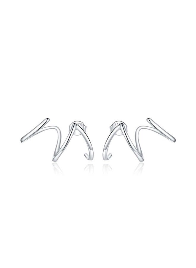 BISAER 925 Sterling Silver Triple Illusion Stud Earrings Double Huggie Hoop Earrings for One Hole Simple Trendy Claw Earring for Women Jewelry Gifts, 1, Sterling Silver, Cubic Zirconia - Image 1