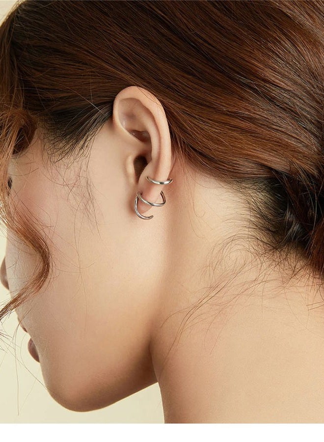 BISAER 925 Sterling Silver Triple Illusion Stud Earrings Double Huggie Hoop Earrings for One Hole Simple Trendy Claw Earring for Women Jewelry Gifts, 1, Sterling Silver, Cubic Zirconia - Image 4